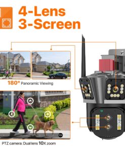 Alternative view of 6K HD WIFI IP Camera 16MP 10X Hybrid Zoom Auto Tracking PTZ Camera Outdoor Four Lens Three Screen Security Cam 4K Surveillance