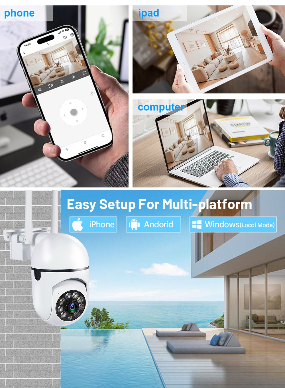 Outdoor 5MP Surveillance Camera CCTV IP Wifi Camera Waterproof External Security Protection Wireless Home Monitor Motion Trcking