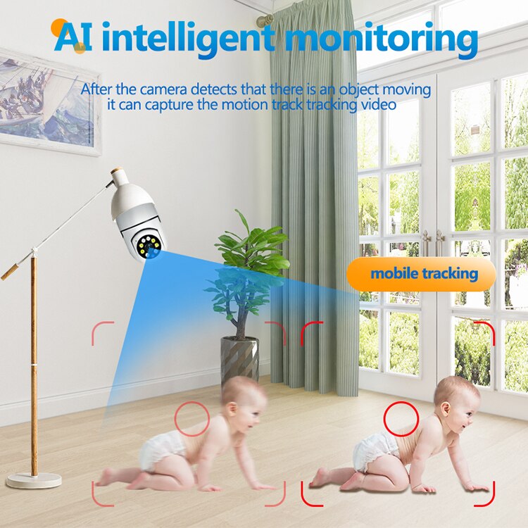 5G Bulb E27 Surveillance Camera Full Color Night Vision Automatic Human Tracking Zoom Indoor Security Monitor Wifi Camera