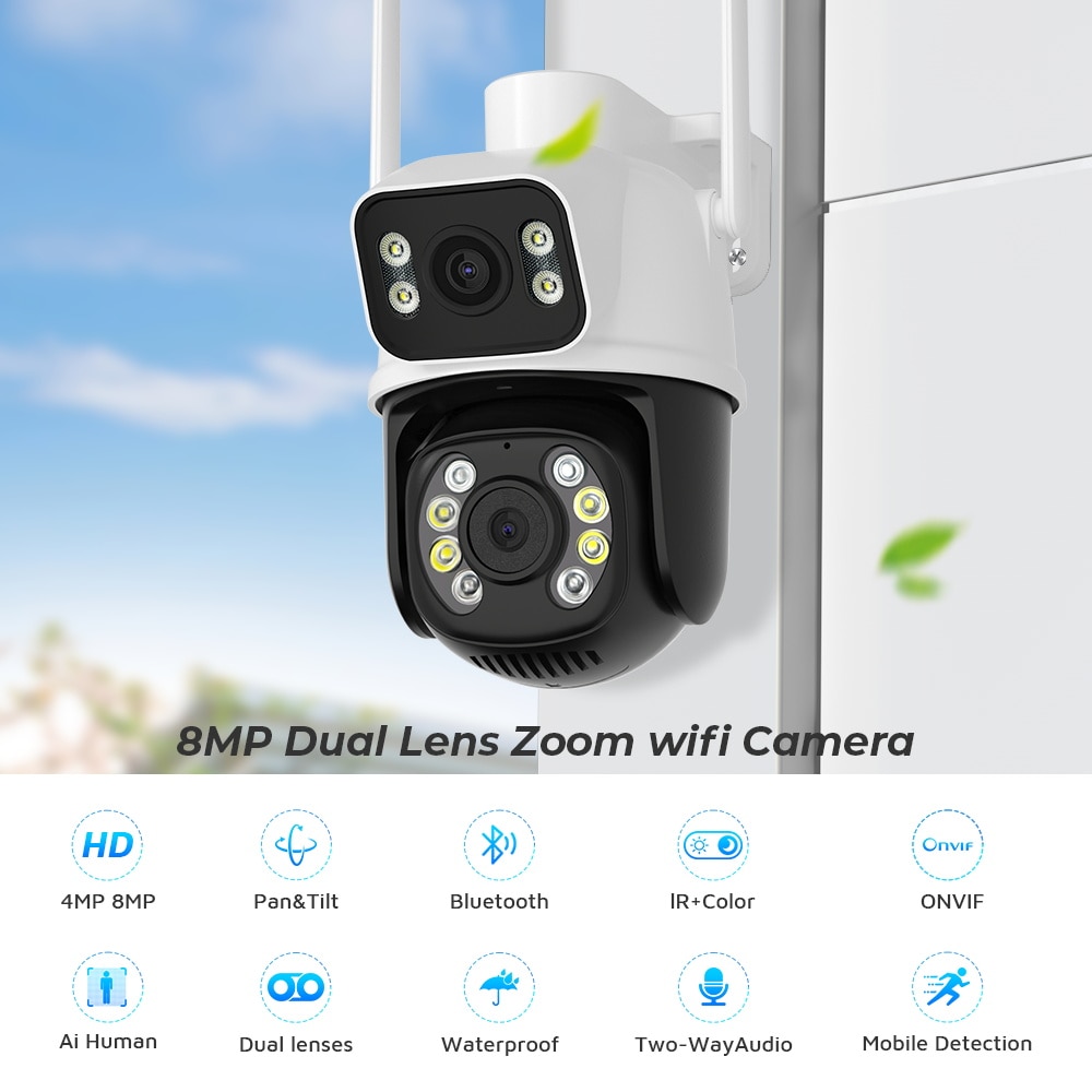 BESDER 8MP PTZ Wifi Camera Outdoor Night Vision Dual Screen Human Detection 4MP Security Protection CCTV Surveillance IP Camera