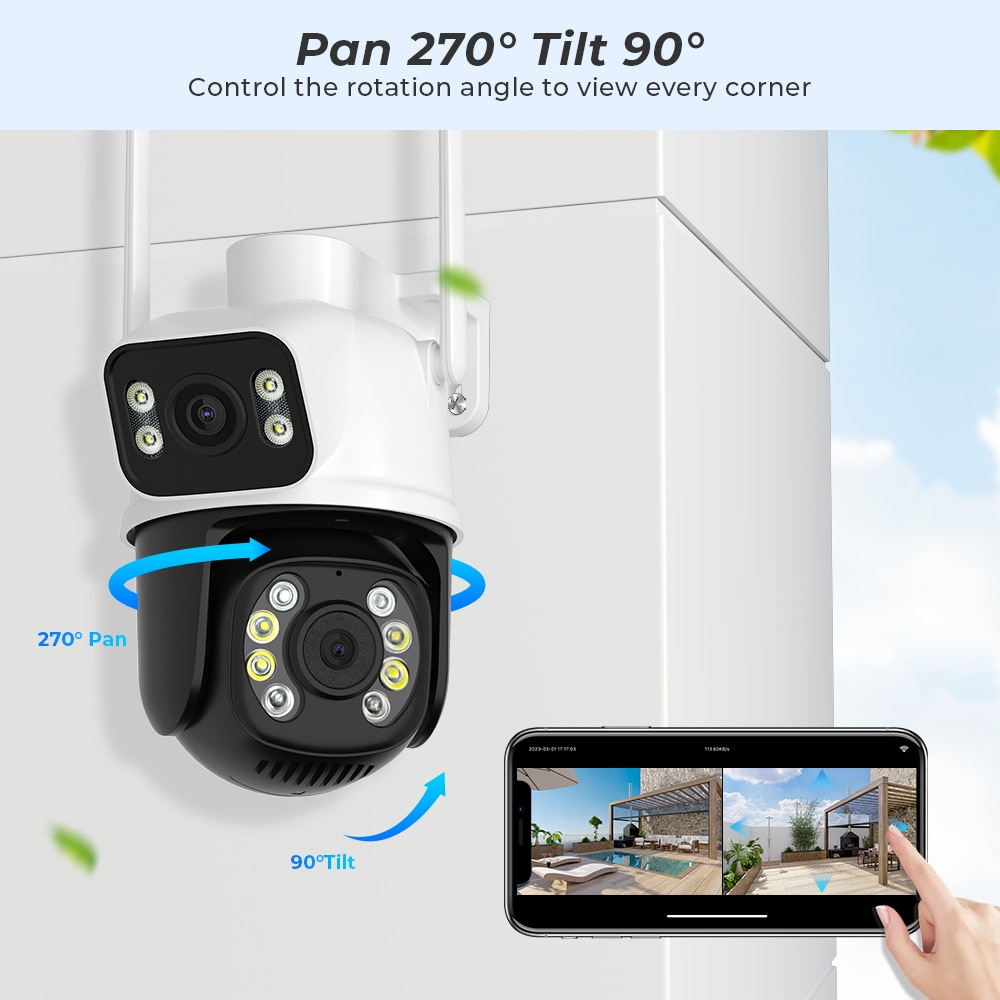 BESDER 8MP PTZ Wifi Camera Outdoor Night Vision Dual Screen Human Detection 4MP Security Protection CCTV Surveillance IP Camera