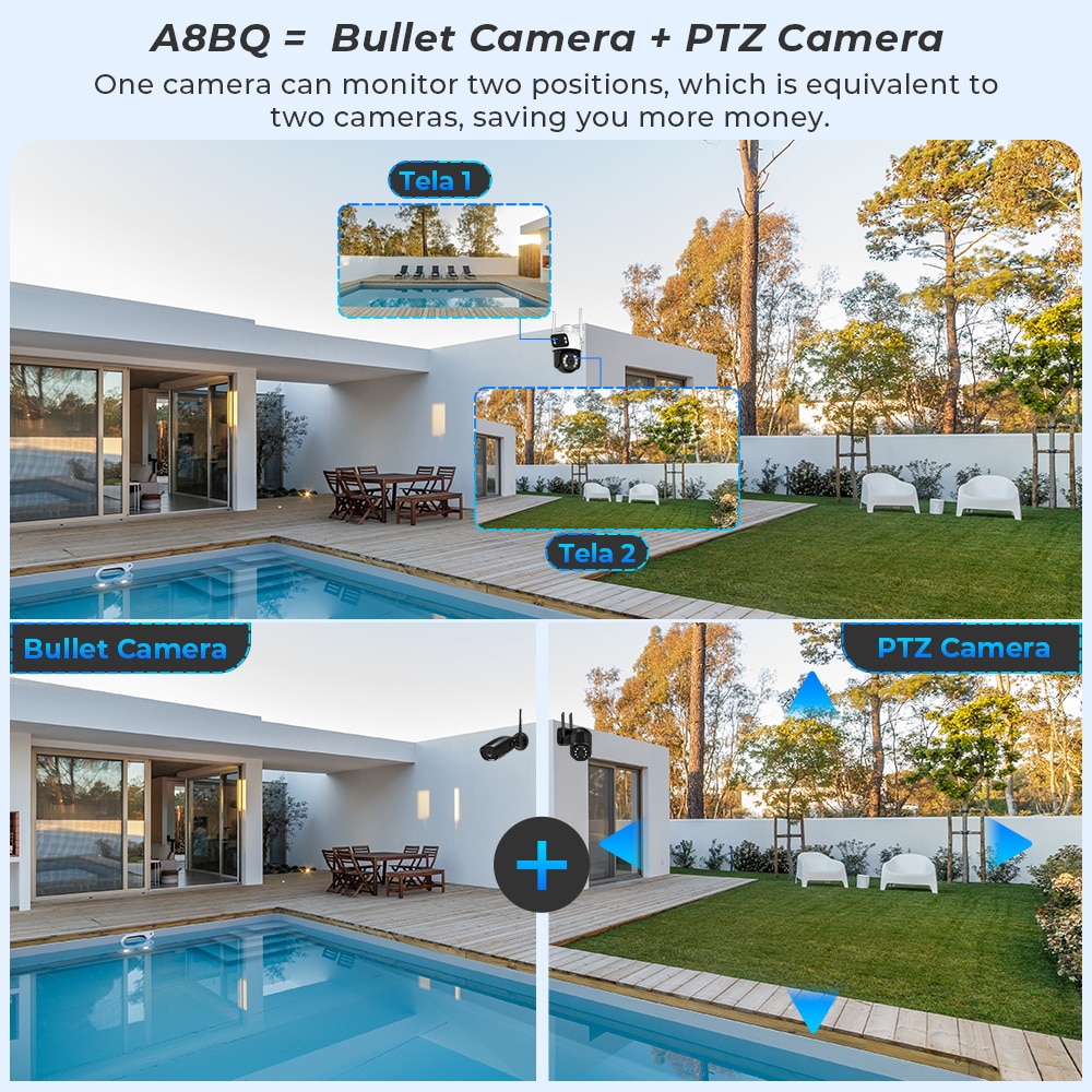 BESDER 8MP PTZ Wifi Camera Outdoor Night Vision Dual Screen Human Detection 4MP Security Protection CCTV Surveillance IP Camera