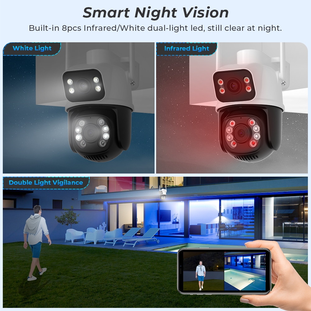 BESDER 8MP PTZ Wifi Camera Outdoor Night Vision Dual Screen Human Detection 4MP Security Protection CCTV Surveillance IP Camera