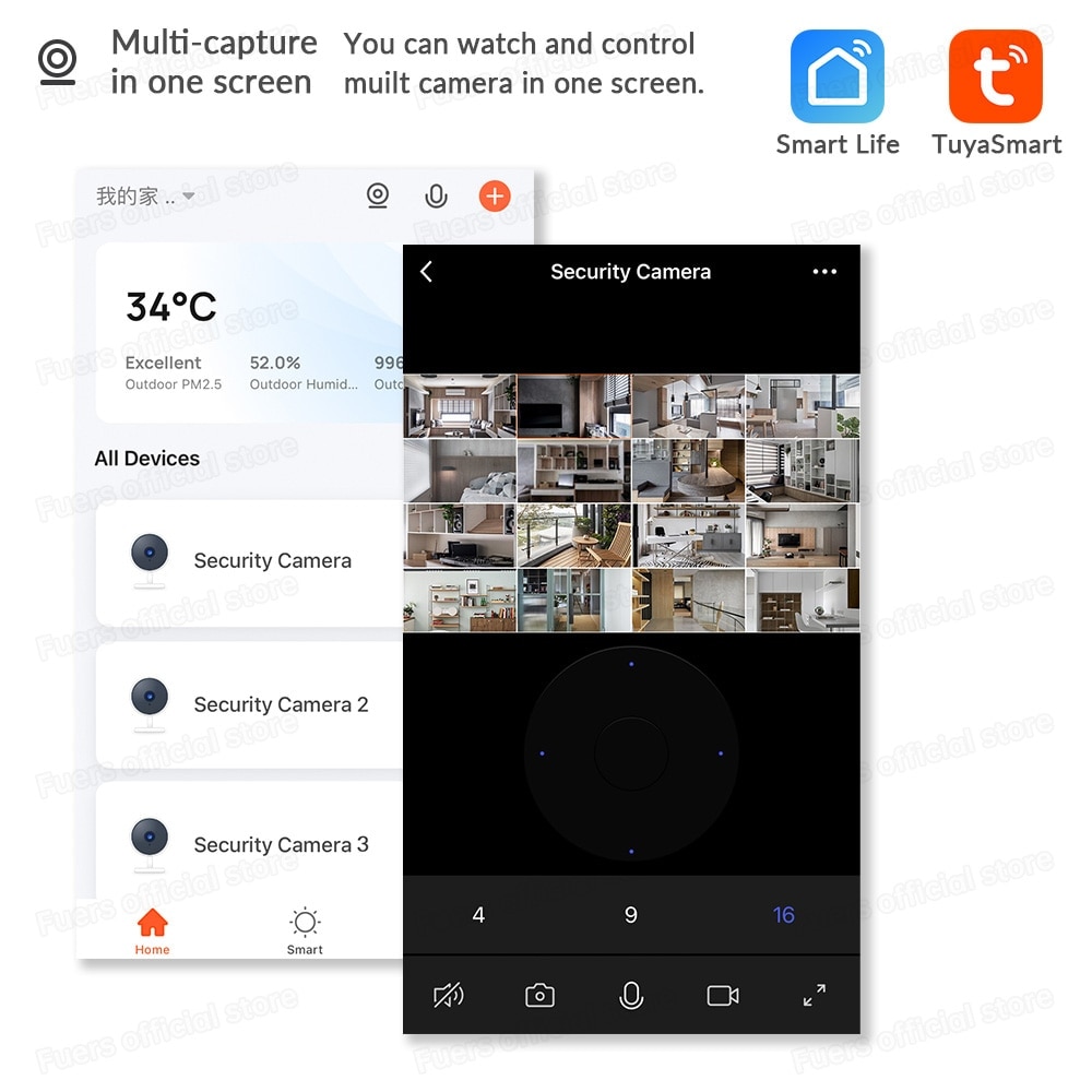 Fuers 3MP IP Camera Tuya Smart Home Indoor WiFi Wireless Surveillance Audio Cam CCTV Automatic Tracking Security Baby Monitor
