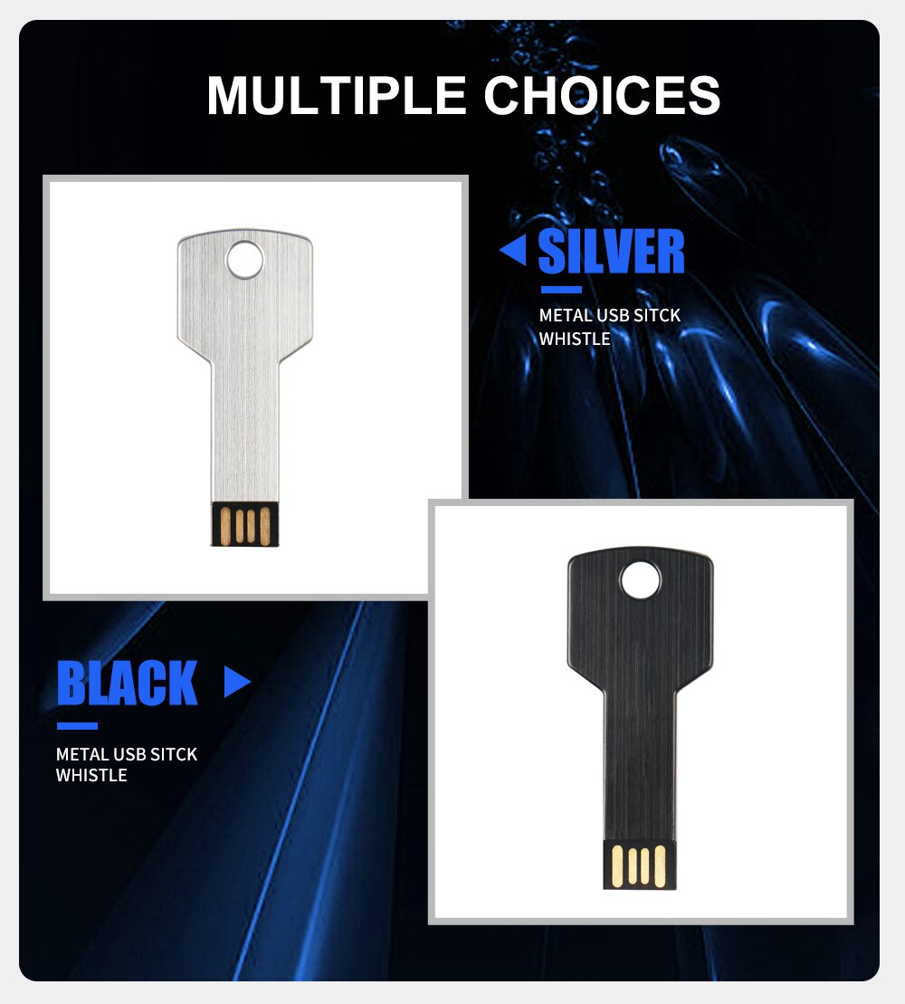 Metal Key Shape USB Flash Drive 64GB Black Pen Drives Silver Stick Real Capacity Storage Devices High Speed U Disk