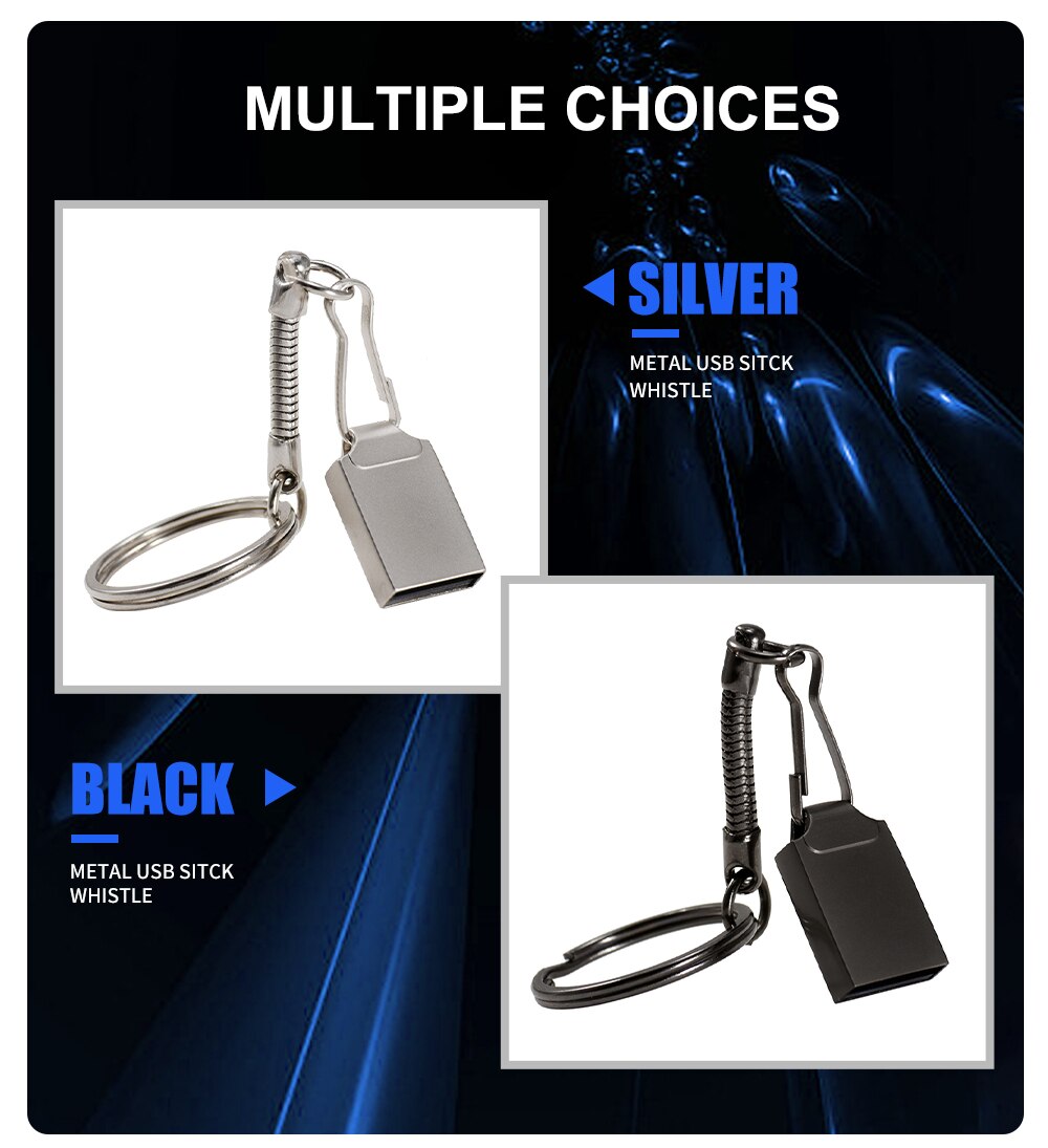 Mini USB Flash Drives 64GB Pen Drive Fashion Memory Stick Metal Free Key Chain Pendrive Black Storage Devices Silver