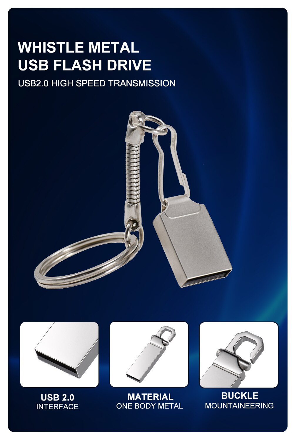 Mini USB Flash Drives 64GB Pen Drive Fashion Memory Stick Metal Free Key Chain Pendrive Black Storage Devices Silver