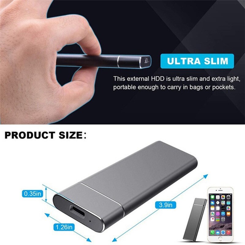 SSD External 500GB 1TB Mobile Solid State Drive Flash Drive Portable TypeC USB Mini Slim High Speed Transfer Flash Memory Device