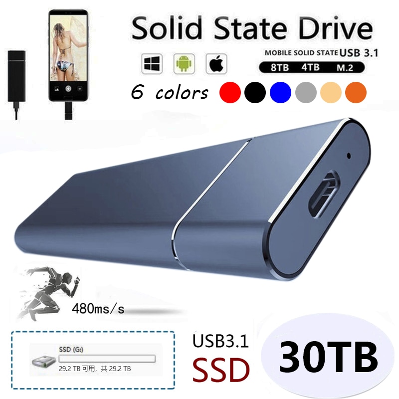 SSD External 500GB 1TB Mobile Solid State Drive Flash Drive Portable TypeC USB Mini Slim High Speed Transfer Flash Memory Device