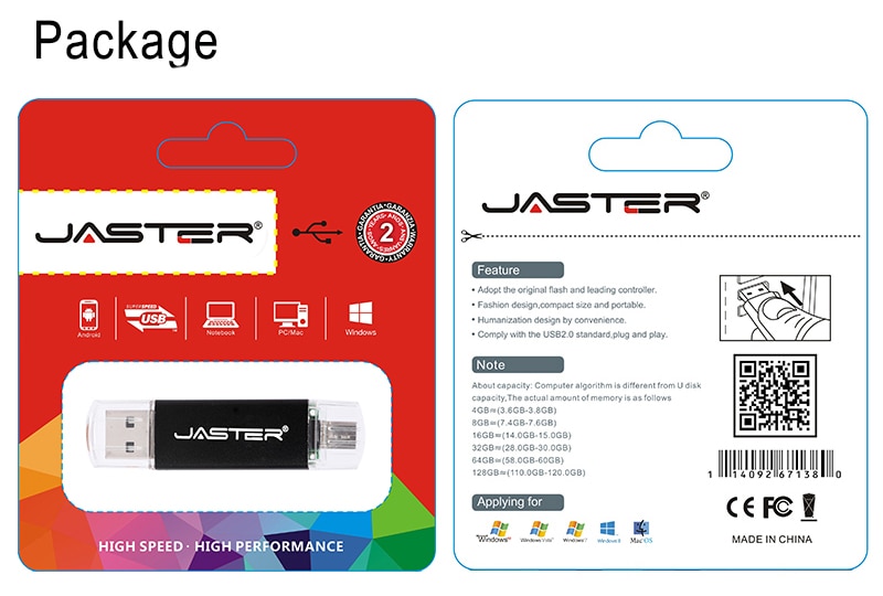 JASTER New Rectangle usb flash drive pendrive 16gb 32GB 64GB Smart Phone pen drive OTG usb stick external storage Tablet PC gift