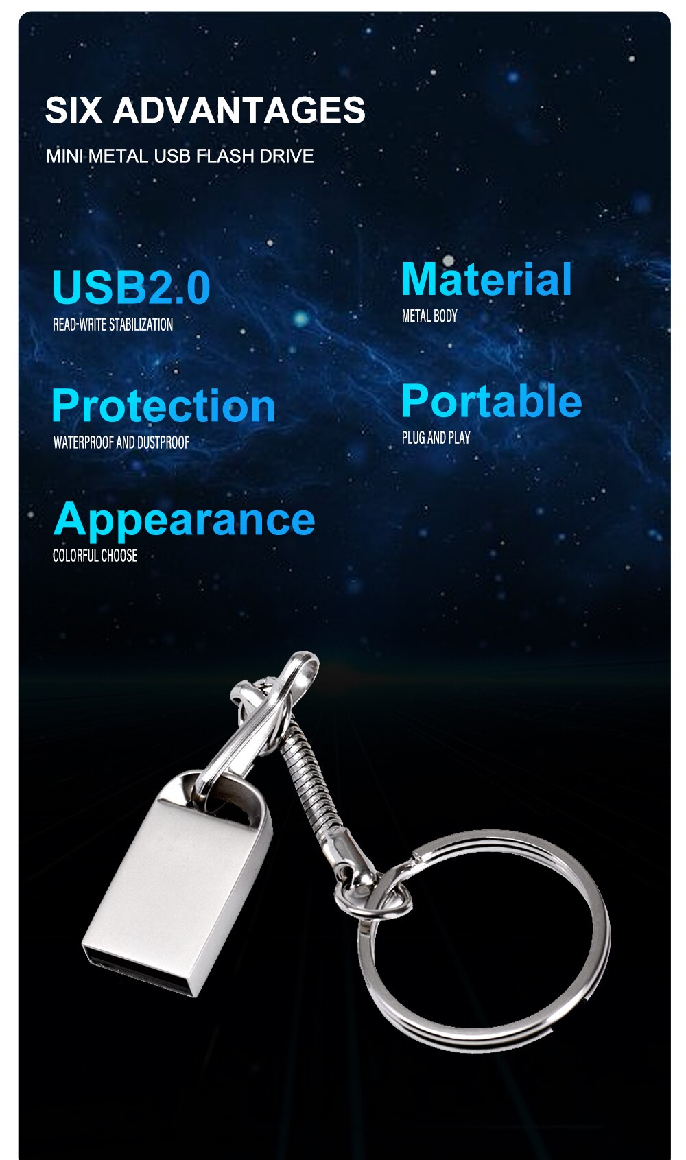 Mini USB Flash Drives Metal Pen Drive 64GB Business Memory Stick Free Key Chain Storage Devices Silver Pendrive U Disk