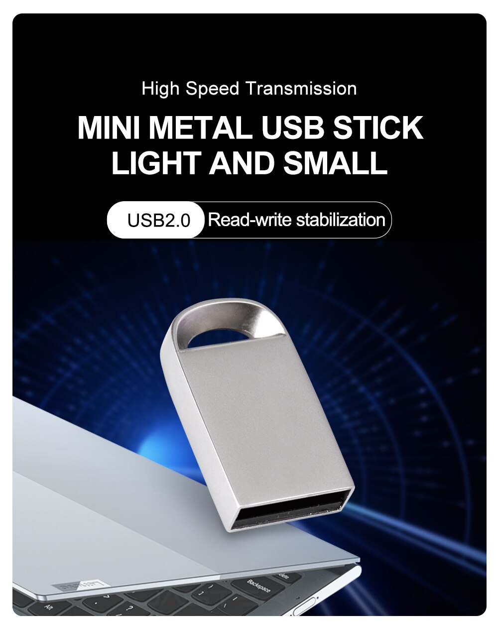 Mini USB Flash Drives Metal Pen Drive 64GB Business Memory Stick Free Key Chain Storage Devices Silver Pendrive U Disk