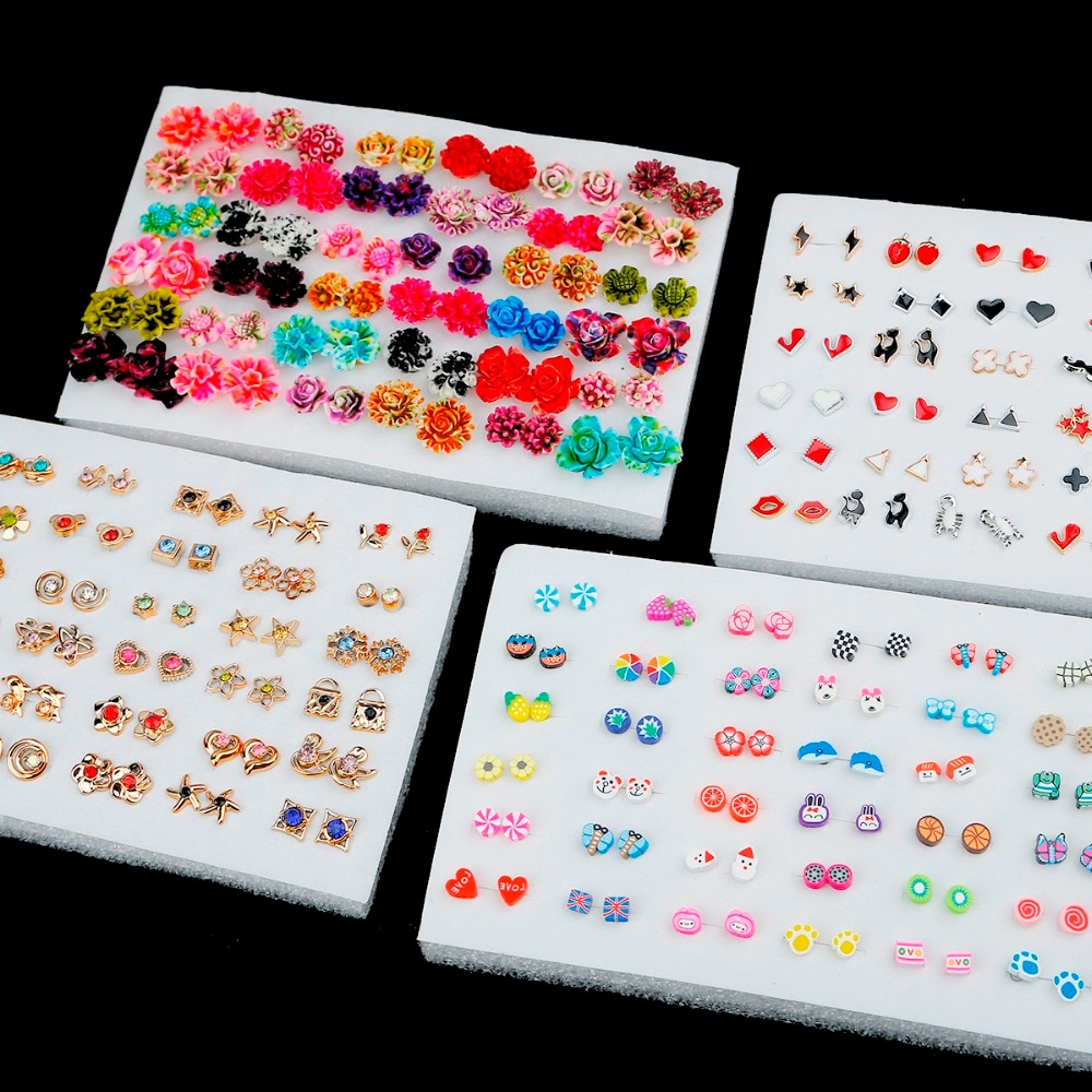 36/18pairs Multicolor Cryatal Cartoon Star Moon Hypoallergenic Plastic Stud Earrings Set For Women Girl Wedding Christmas Gifts