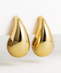 Vintage Gold Plated Chunky Dome Drop Earrings for Women Glossy Stainless Steel Thick Teardrop Earrings Dupes Lightweight Hoops