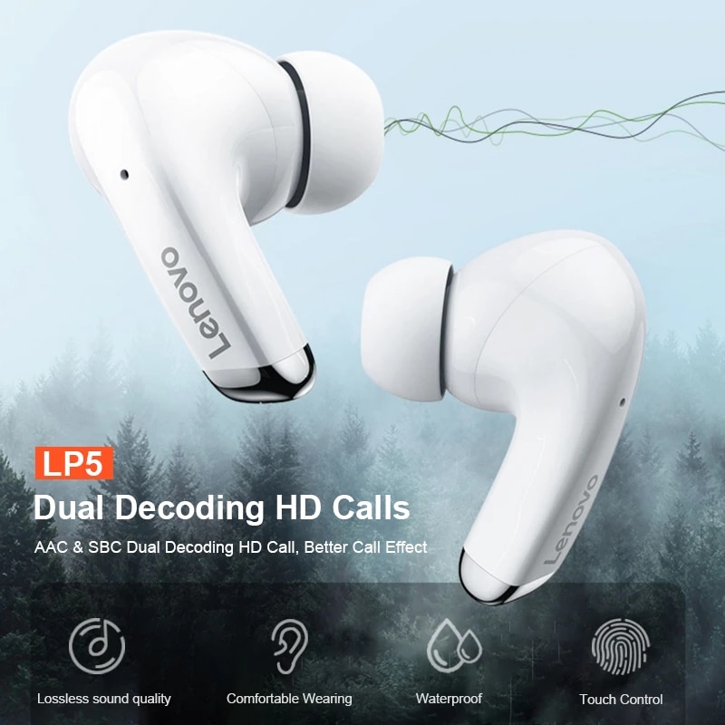 Lenovo LP5 TWS Wireless Bluetooth Earphones 9D HIFI Stereo Noise Reduction Headphones Waterproof Music Headset for IOS Android