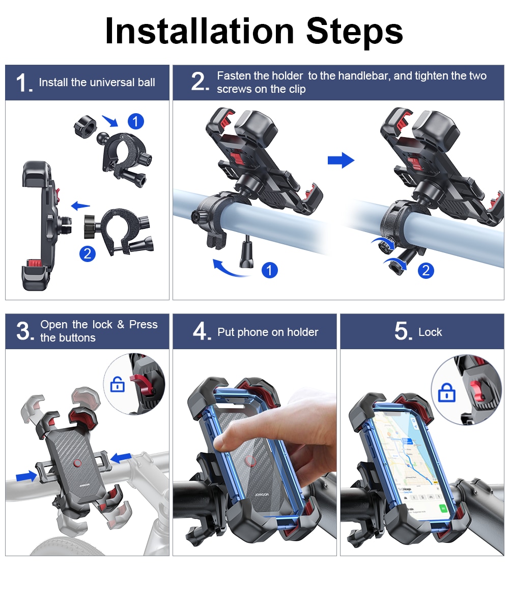 Joyroom 360° View Universal Bike Phone Holder Bicycle Phone Holder for 4.7-7 inch Mobile Phone Stand Shockproof Bracket GPS Clip