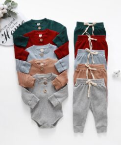 Baby Solid Clothes Long Sleeve Romper and Pants Set