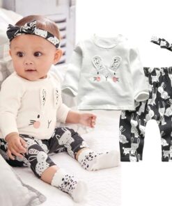 Baby Girl's Printed Sweatshirt, Pants and Headband 3 Pcs Set