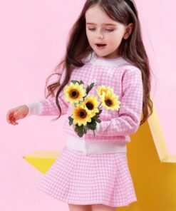 Girl's Geometric Pattern Warm Cardigan and Skirts Set